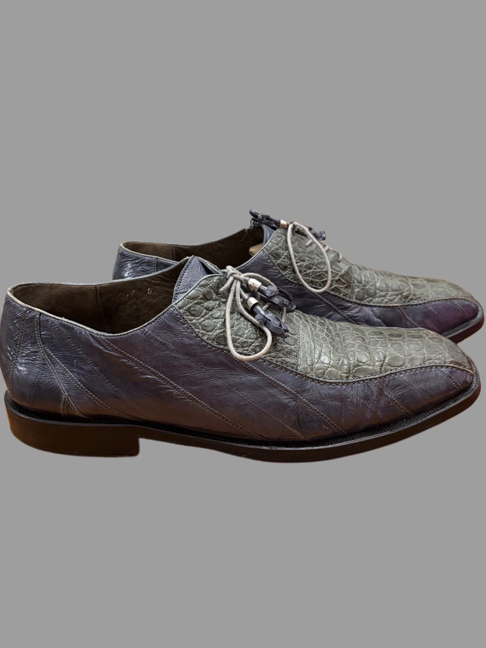 Mens 12 Romano Vintage Handmade Exotic Animal Oxfords in Blue Green